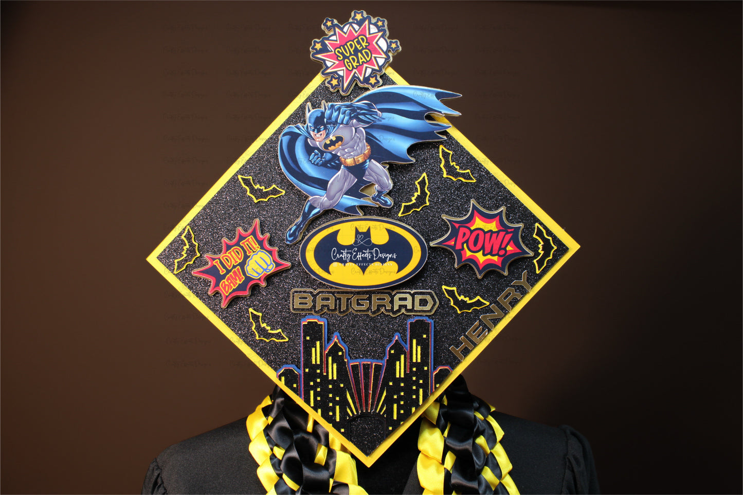 Bat Hero Inspired Graduation Lei & Cap Topper Set – Custom Class of 2026
