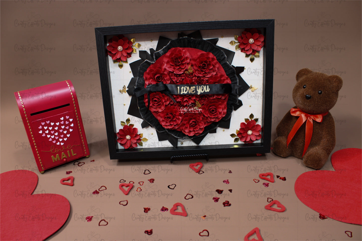 Romantic Shadow Box with Buchón Rose Bouquet