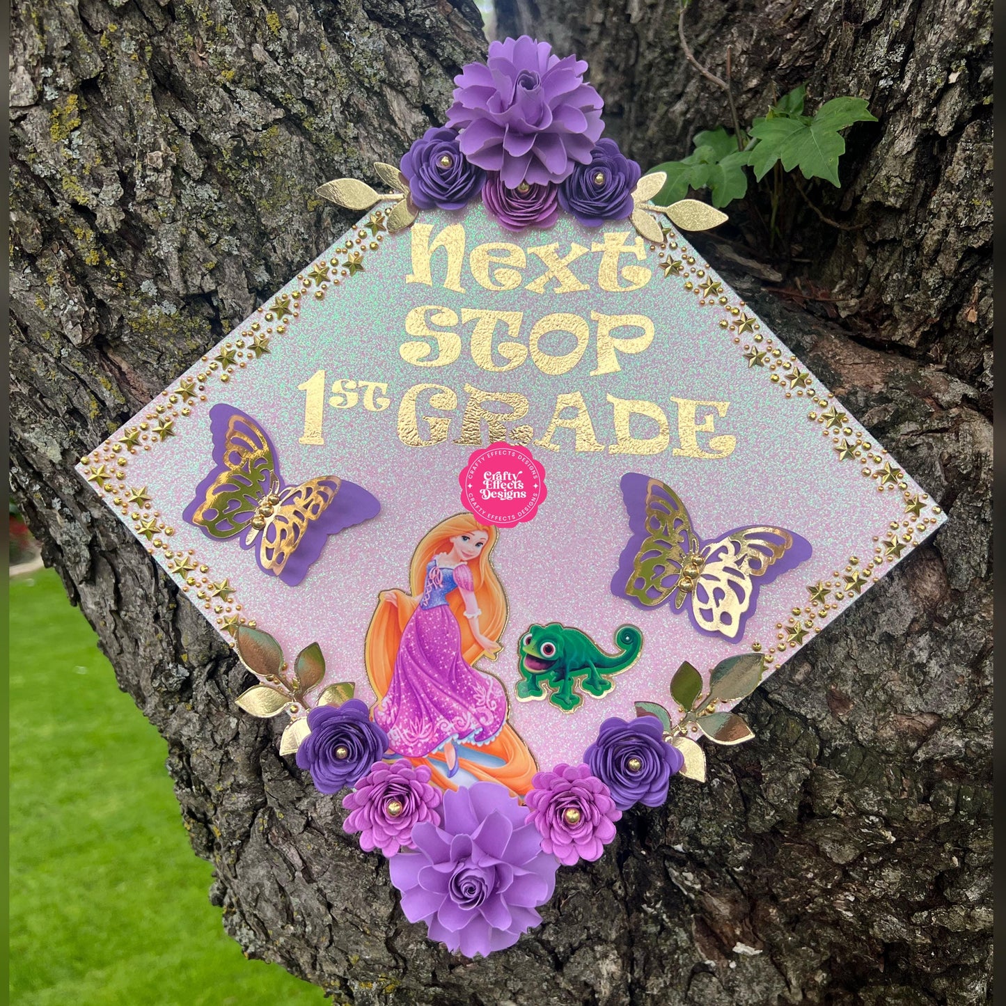 Custom Graduation Cap Topper: Glitter, Flowers & Butterflies