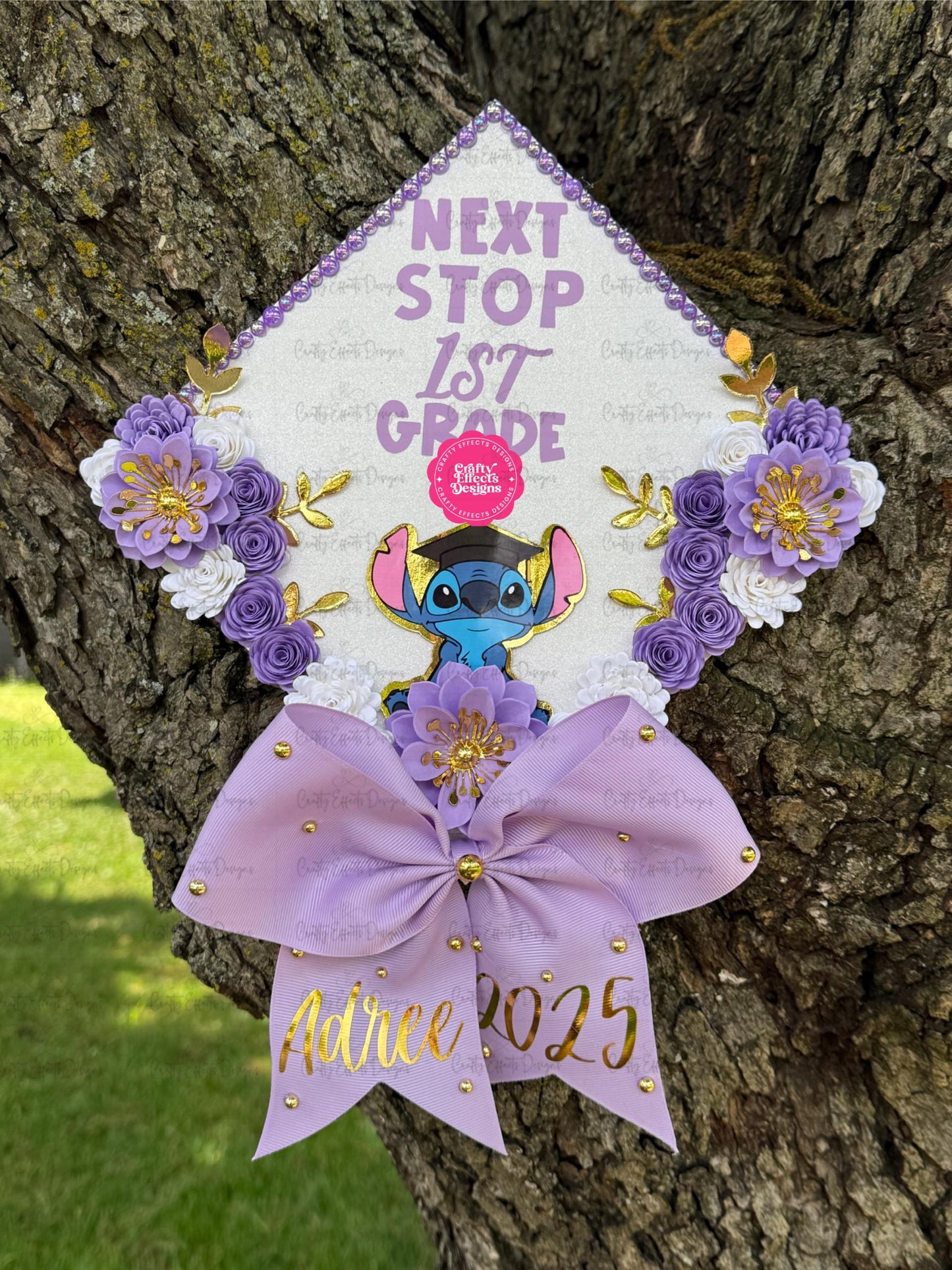 Handmade Kids Graduation Cap Topper: Floral & Pearl Design