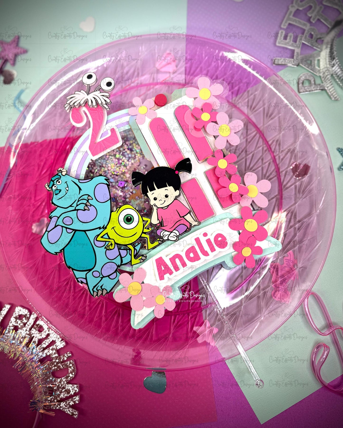 Monstruos. Adorno para pastel con agitador: Decoración para fiestas