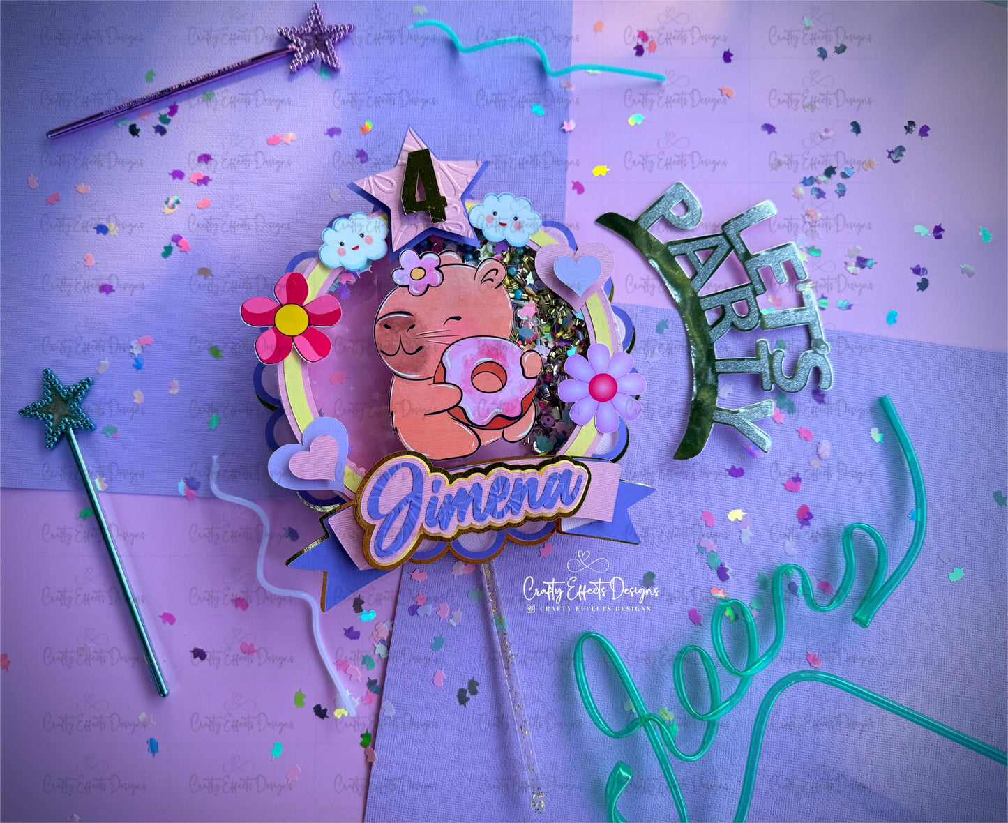 Capybara Shaker Cake Topper: Customizable Party Decoration