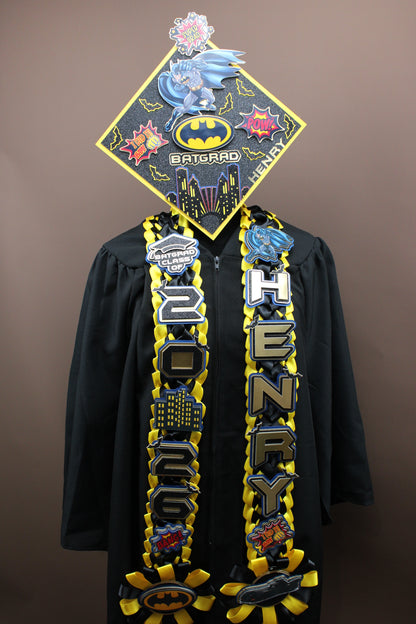 Bat Hero Inspired Graduation Lei & Cap Topper Set – Custom Class of 2026