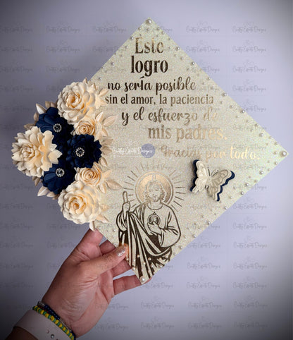 Graduation Cap Topper & Navy Blue Satin Ribbon Lei Bundle  San Judas Tadeo Edition | Class of 2026