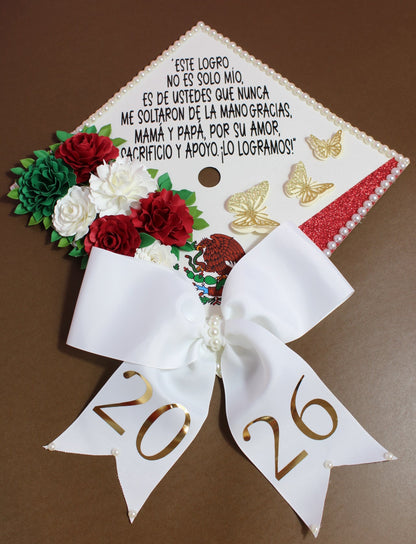 Mexican Floral Graduation Cap Topper  | Mexican Flag Inspired Grad Cap Decor with Flowers | Custom Graduation Cap Decoration