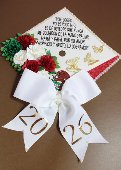 Mexican Floral Graduation Cap Topper  | Mexican Flag Inspired Grad Cap Decor with Flowers | Custom Graduation Cap Decoration