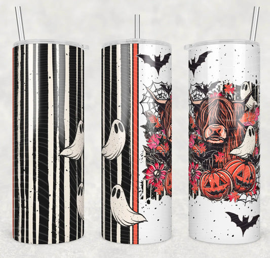 Spooky Cow Tumbler – Ghostly Mooood with Pumpkins & Webs