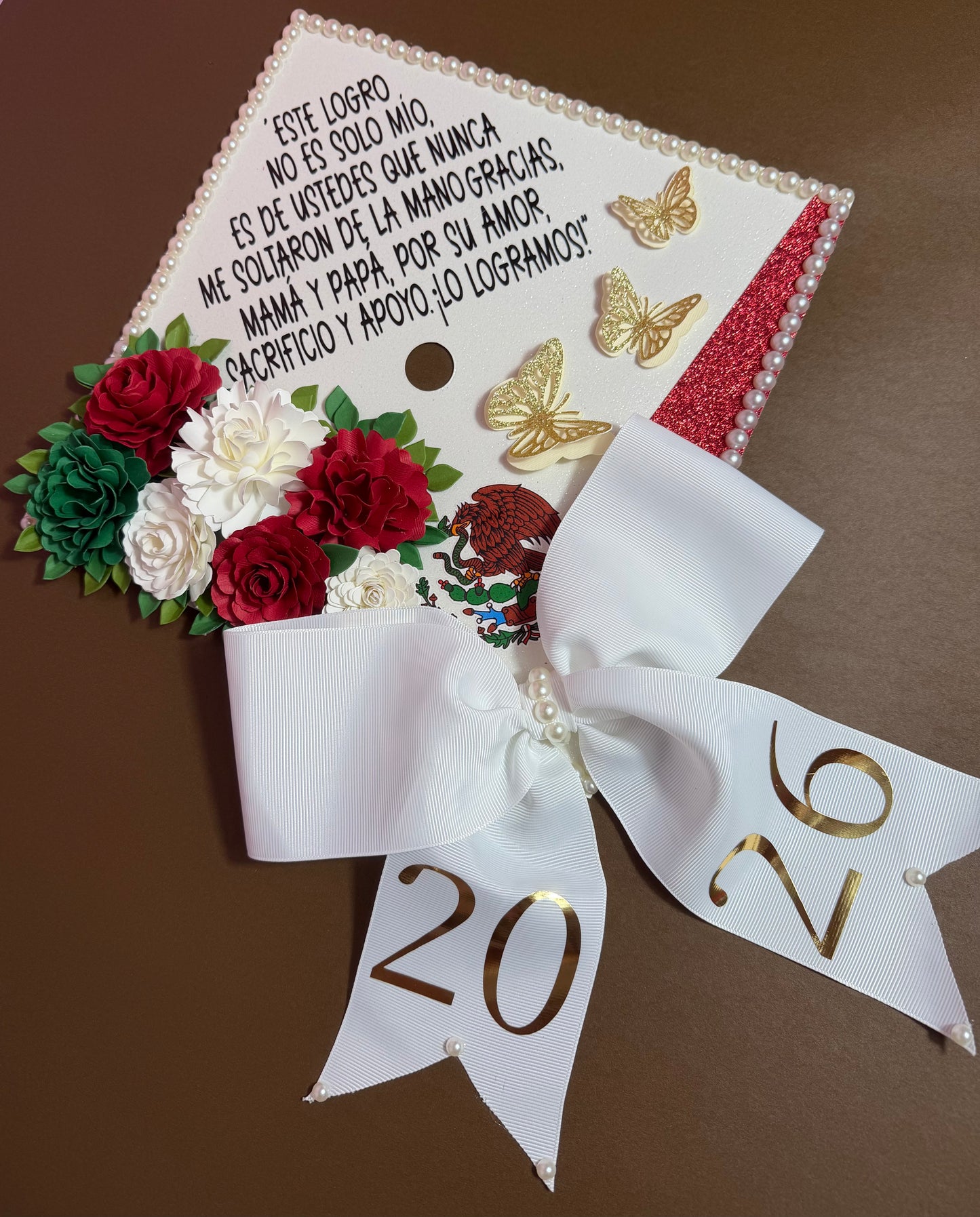 Mexican Floral Graduation Cap Topper  | Mexican Flag Inspired Grad Cap Decor with Flowers | Custom Graduation Cap Decoration