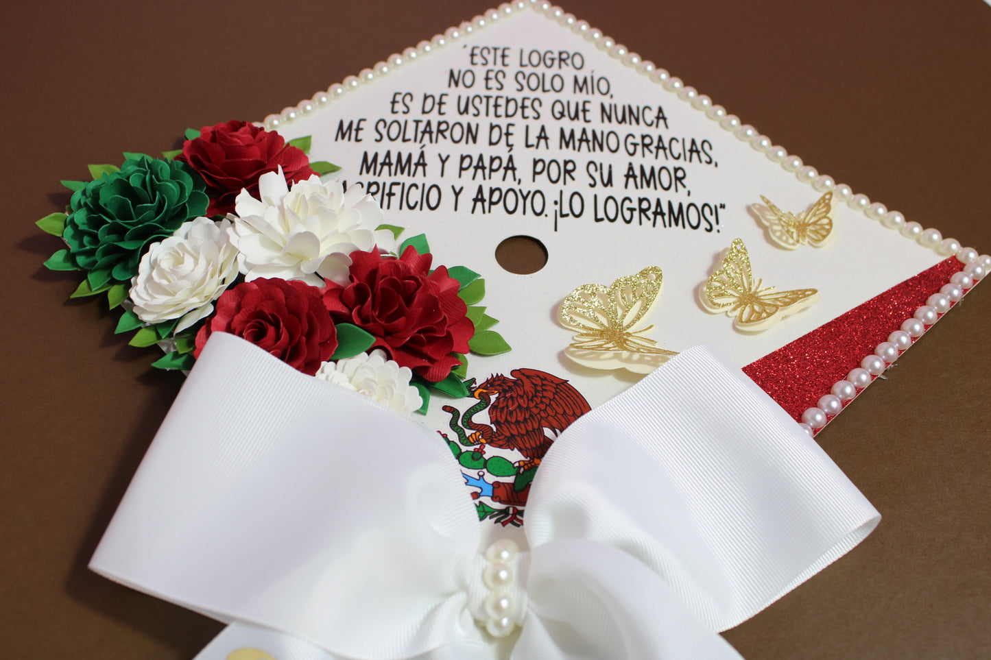 Mexican Floral Graduation Cap Topper  | Mexican Flag Inspired Grad Cap Decor with Flowers | Custom Graduation Cap Decoration