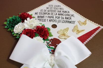 Mexican Floral Graduation Cap Topper  | Mexican Flag Inspired Grad Cap Decor with Flowers | Custom Graduation Cap Decoration