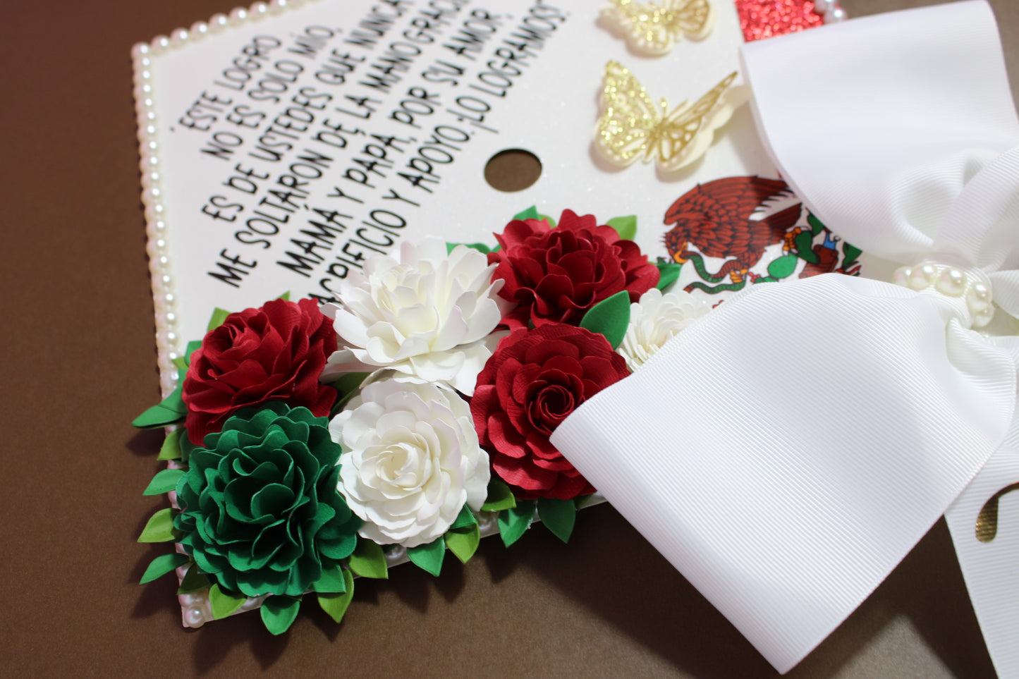 Mexican Floral Graduation Cap Topper  | Mexican Flag Inspired Grad Cap Decor with Flowers | Custom Graduation Cap Decoration