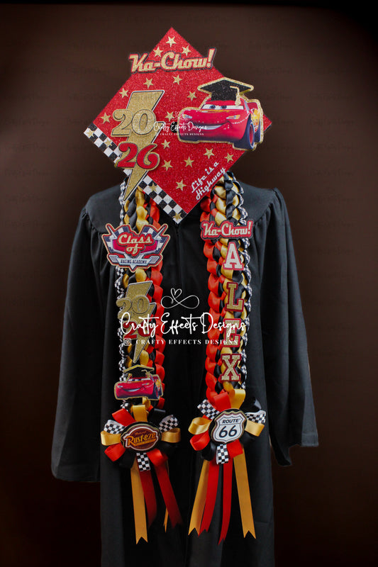 Race Car Graduation Cap Topper & Grad Lei