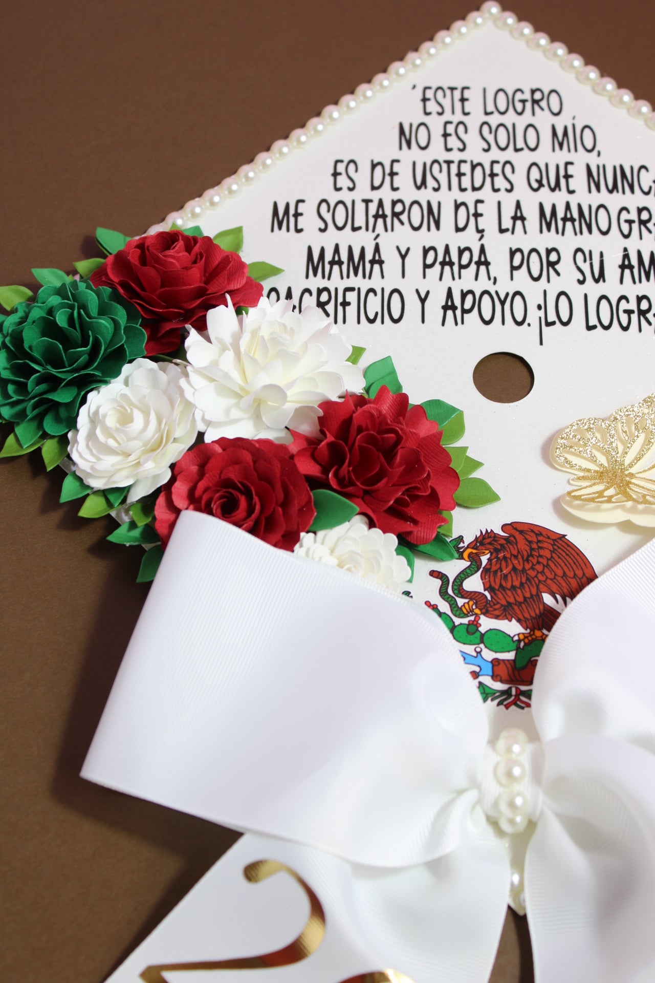 Mexican Floral Graduation Cap Topper  | Mexican Flag Inspired Grad Cap Decor with Flowers | Custom Graduation Cap Decoration