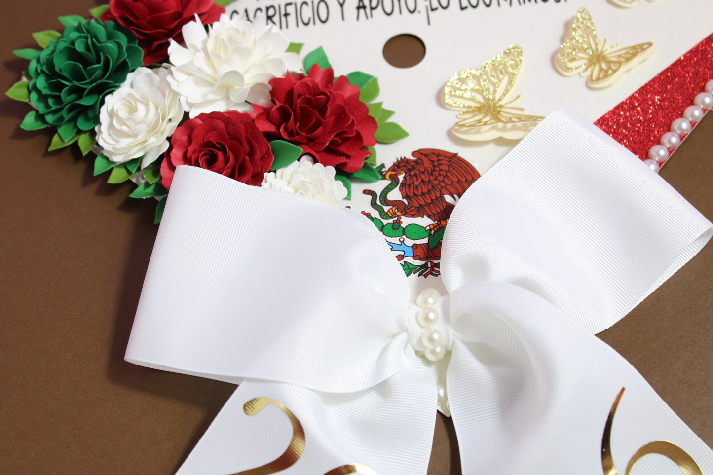 Mexican Floral Graduation Cap Topper  | Mexican Flag Inspired Grad Cap Decor with Flowers | Custom Graduation Cap Decoration