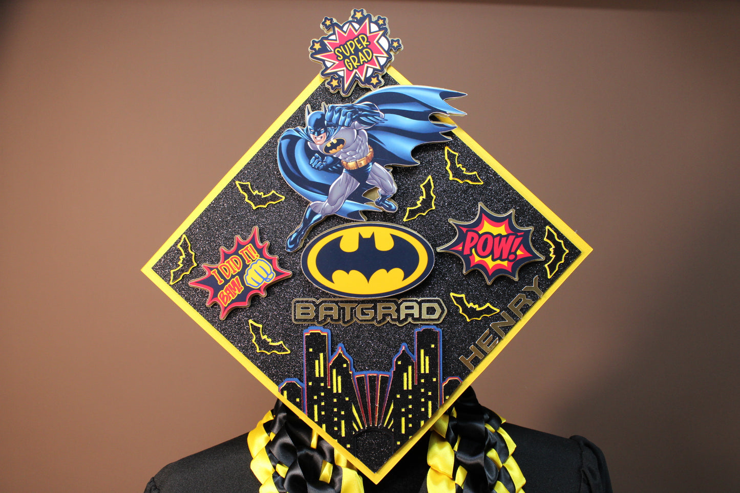 Bat Hero Inspired Graduation Lei & Cap Topper Set – Custom Class of 2026