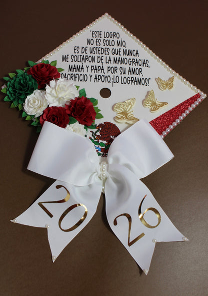 Mexican Floral Graduation Cap Topper  | Mexican Flag Inspired Grad Cap Decor with Flowers | Custom Graduation Cap Decoration
