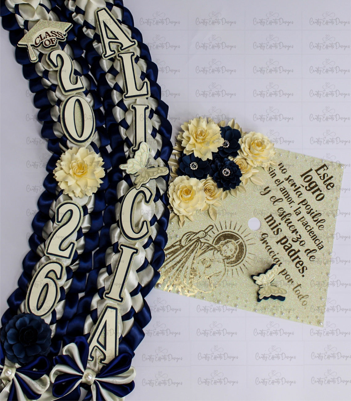 Graduation Cap Topper & Navy Blue Satin Ribbon Lei Bundle  San Judas Tadeo Edition | Class of 2026