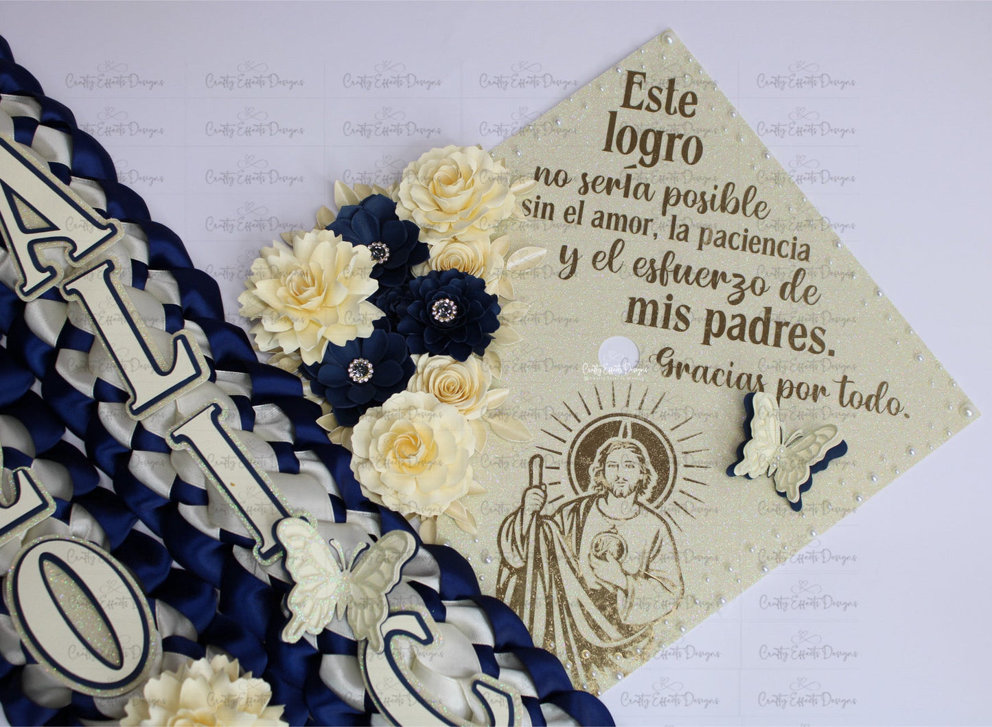 Graduation Cap Topper & Navy Blue Satin Ribbon Lei Bundle  San Judas Tadeo Edition | Class of 2026