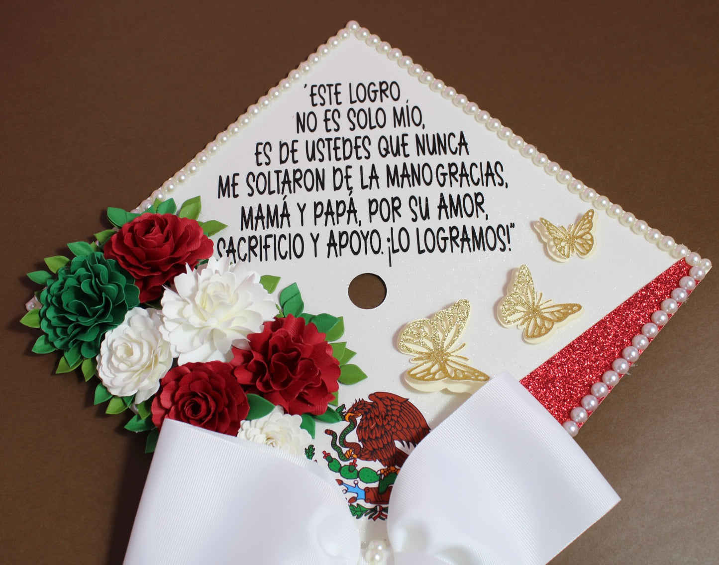 Mexican Floral Graduation Cap Topper  | Mexican Flag Inspired Grad Cap Decor with Flowers | Custom Graduation Cap Decoration