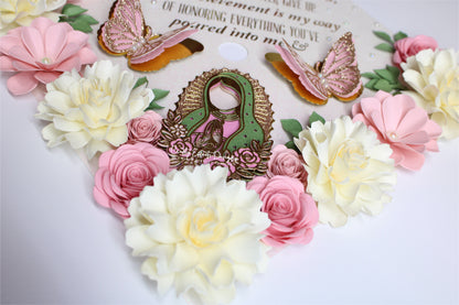 Virgen de Guadalupe Pink Rose Graduation Cap Topper | Handmade Luxury Floral Design