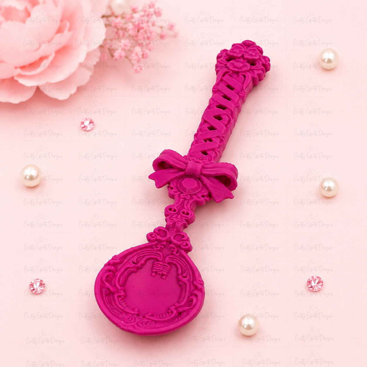 Coquette Rhinestone Spoon | 3D Printed Scoop Spoon for Pearls, Rhinestones & Beads | Crafting Tool for Crafters