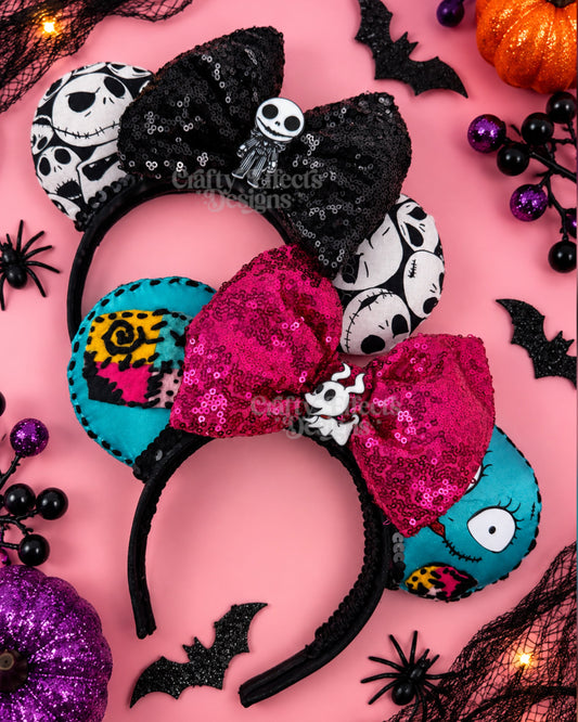 Inspired Jack & Sally Spooky Headpiece Set Ears – Matching Set of 2.