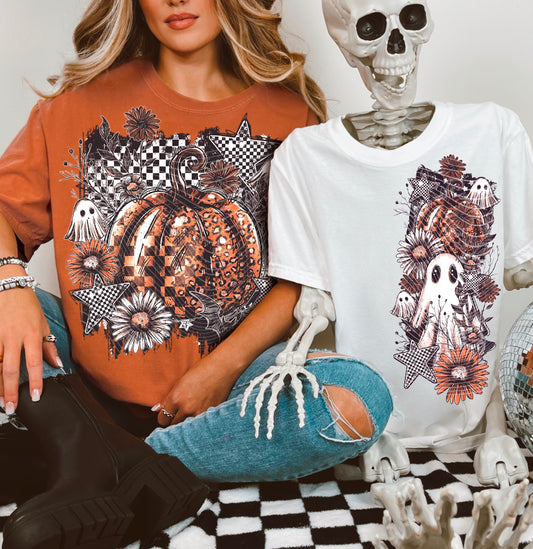 Haunted Pumpkin & Ghost Halloween Graphic Tee