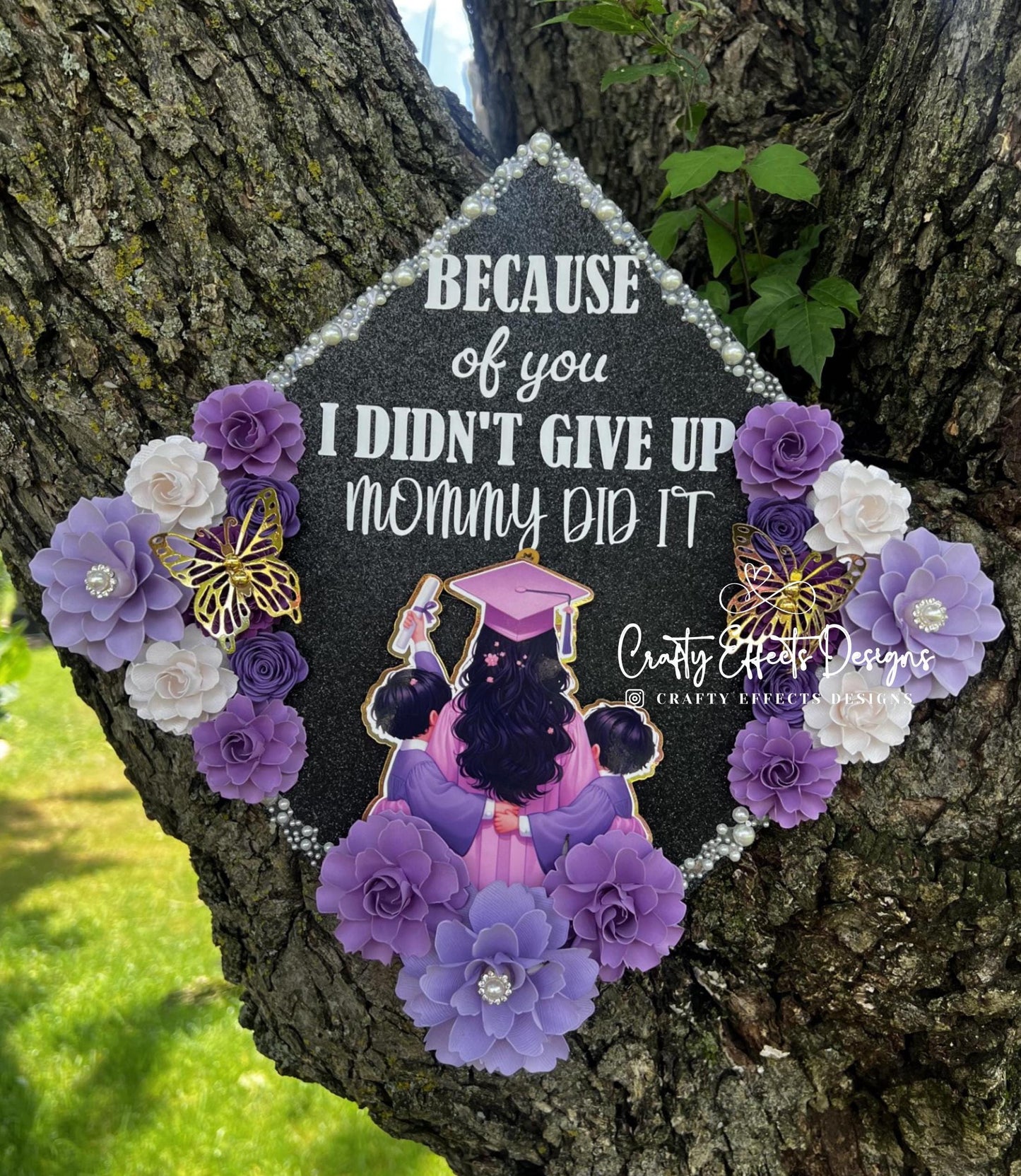Custom Graduation Cap Topper: Glitter, Flowers, & Pearls