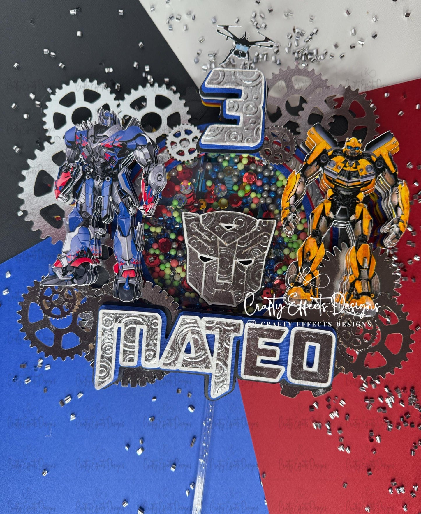 Adorno para tarta de cumpleaños de Transformers con luces LED