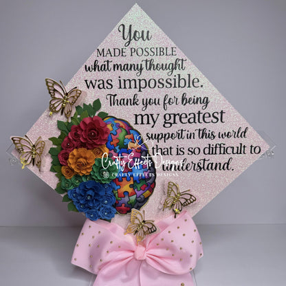 Autism Awareness Graduation Cap Topper: Glitter, Flowers, Butterflies