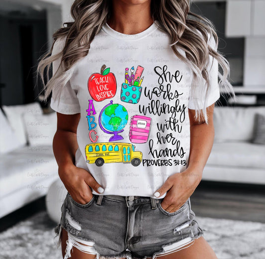 Camiseta "Trabaja con gusto con sus manos", Maestra de jardín de infancia, Maestra de preescolar, Camiseta de regreso a clases, Regalo para maestras (para agradecer a las maestras)