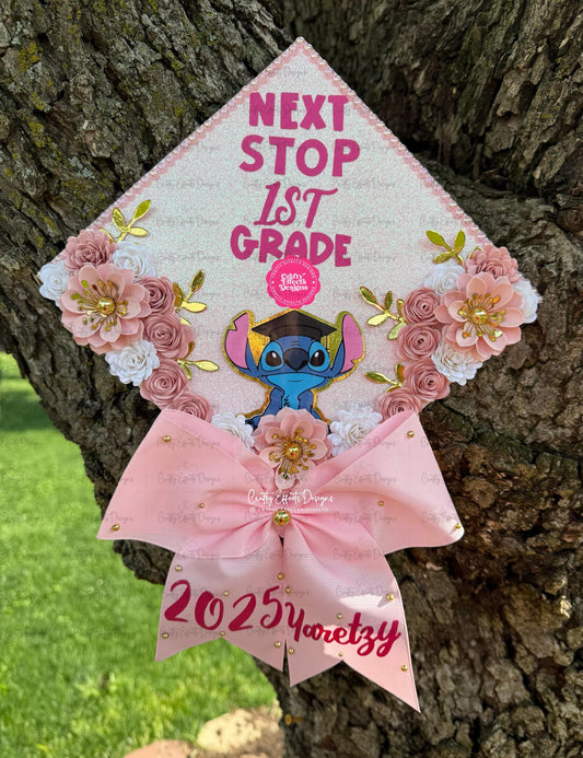 Kids Graduation Cap Topper: Handmade Floral, Pearls & Glitter Cardstock