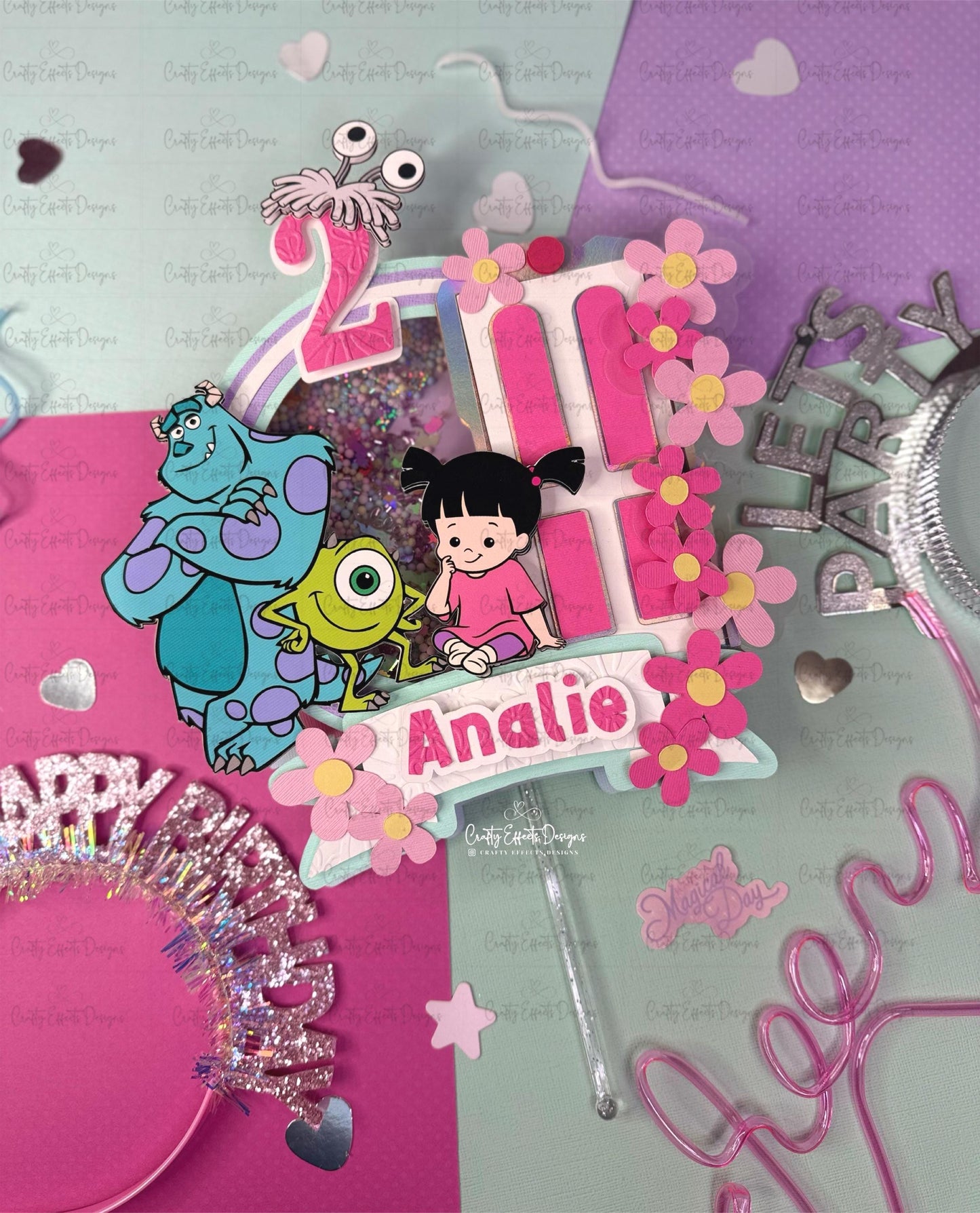 Monstruos. Adorno para pastel con agitador: Decoración para fiestas