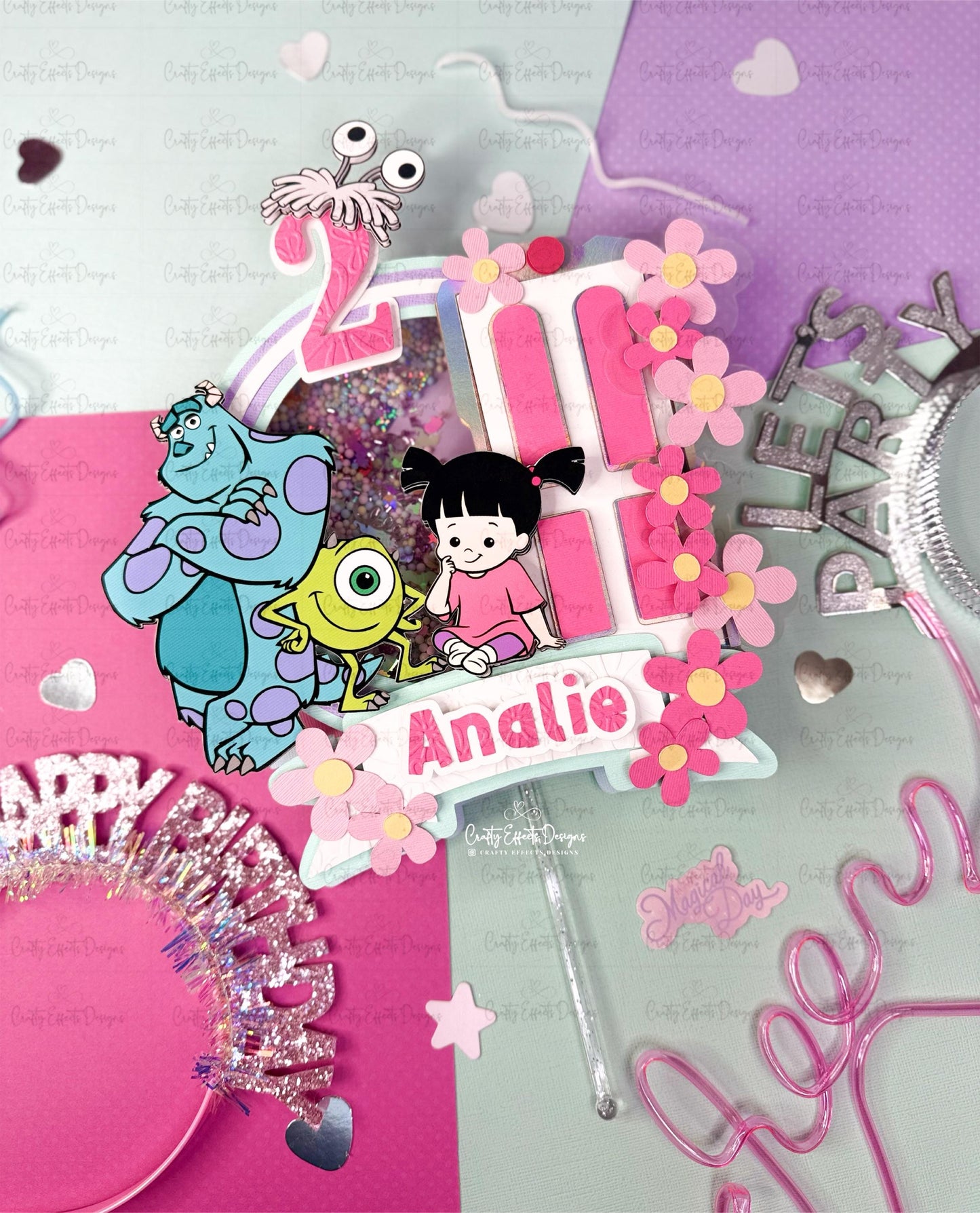 Monstruos. Adorno para pastel con agitador: Decoración para fiestas