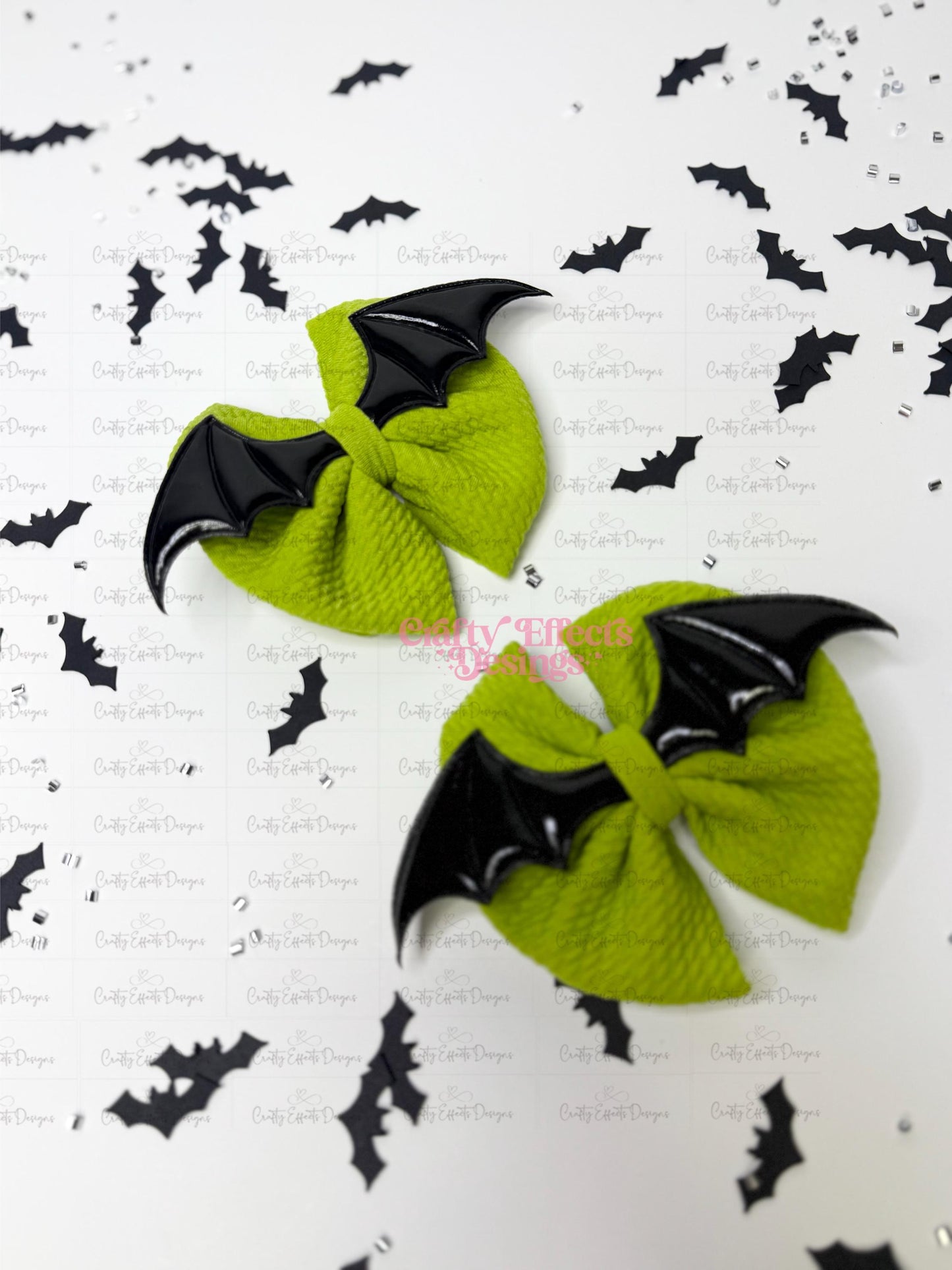 Lazos para coletas de Halloween: Murciélagos, Pinzas de nailon verde - Para bebés y niños pequeños
