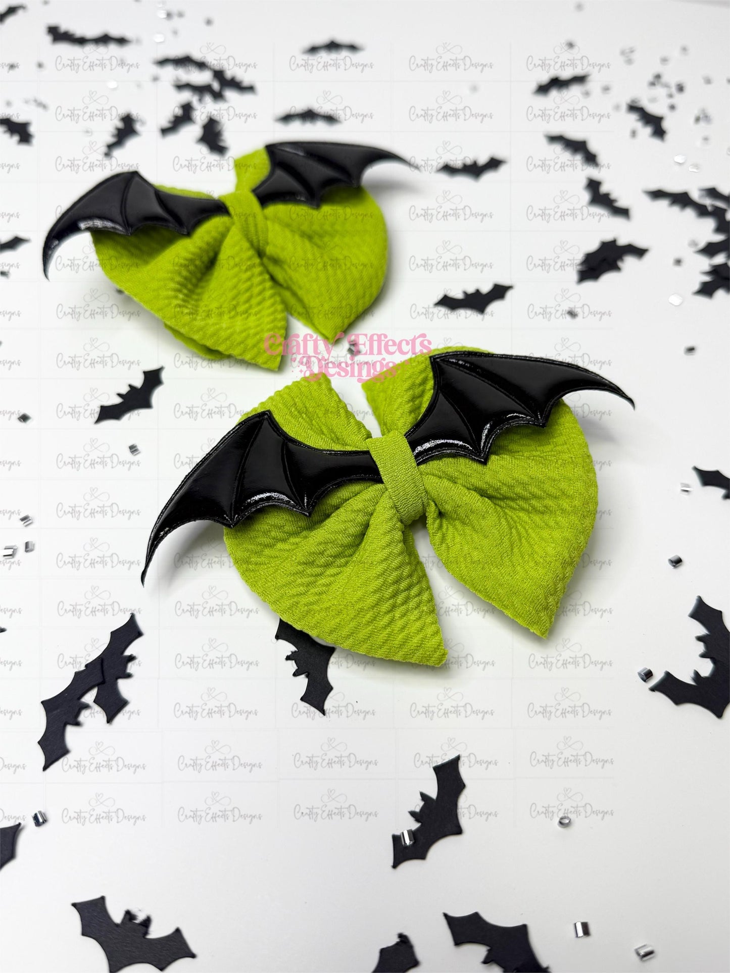 Lazos para coletas de Halloween: Murciélagos, Pinzas de nailon verde - Para bebés y niños pequeños