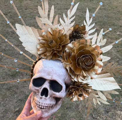 La Catrina Gold Halo Crown: Handmade Dia de los Muertos Floral Crown