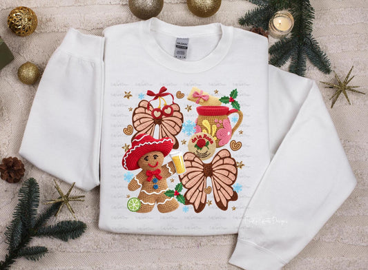 Sudadera navideña retro de pan de jengibre, hilo de ganchillo simulado