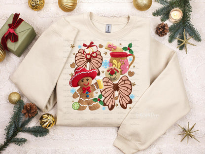 Sudadera navideña retro de pan de jengibre, hilo de ganchillo simulado