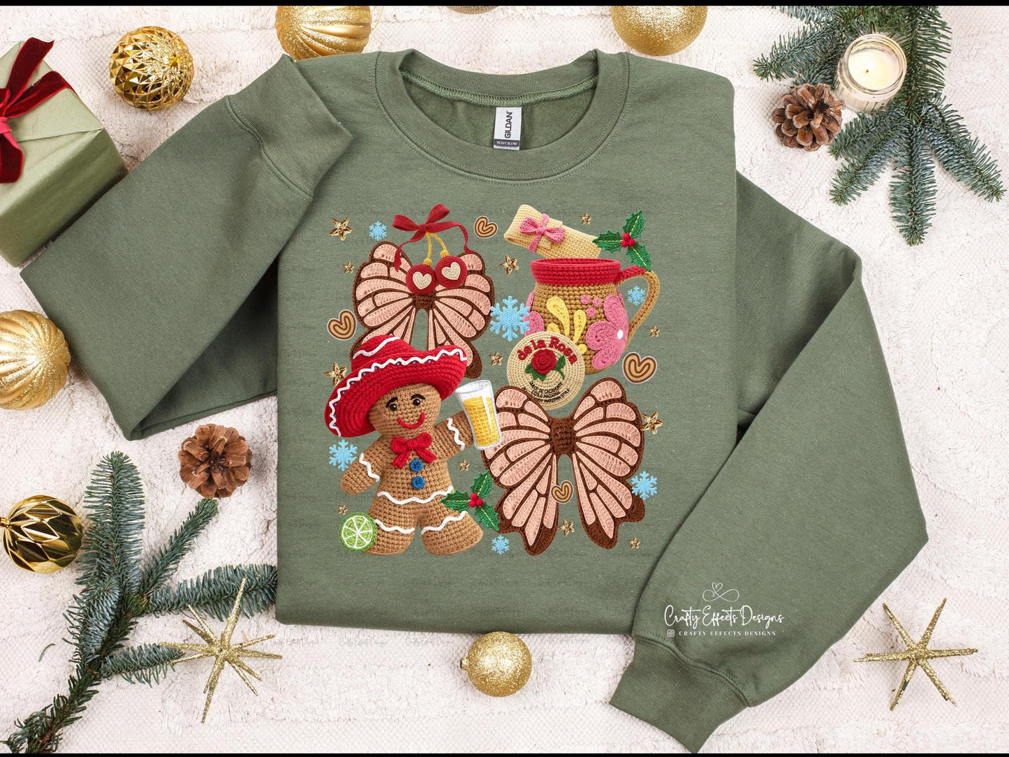 Sudadera navideña retro de pan de jengibre, hilo de ganchillo simulado