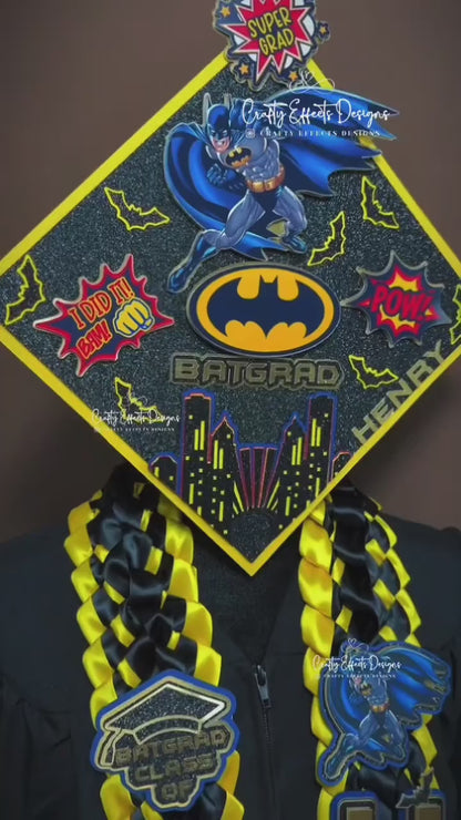 Bat Hero Inspired Graduation Lei & Cap Topper Set – Custom Class of 2026